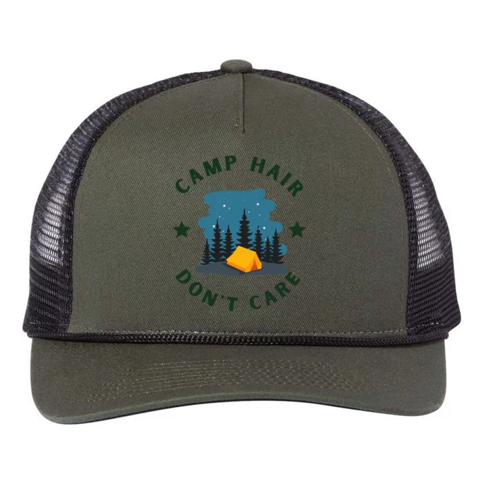 Camp Hair Dont Care Funny Camping Design Gift Retro Rope Trucker Hat Cap