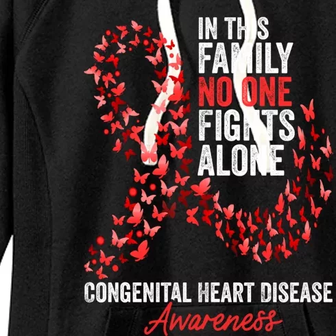 Congenital Heart Disease Awareness Month Red Ribbon Gift Women's Fleece Hoodie