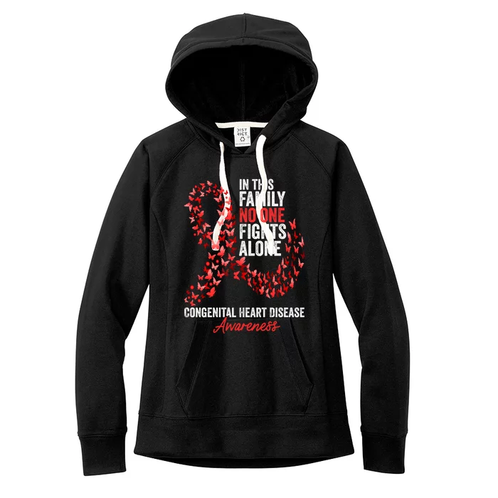 Congenital Heart Disease Awareness Month Red Ribbon Gift Women's Fleece Hoodie