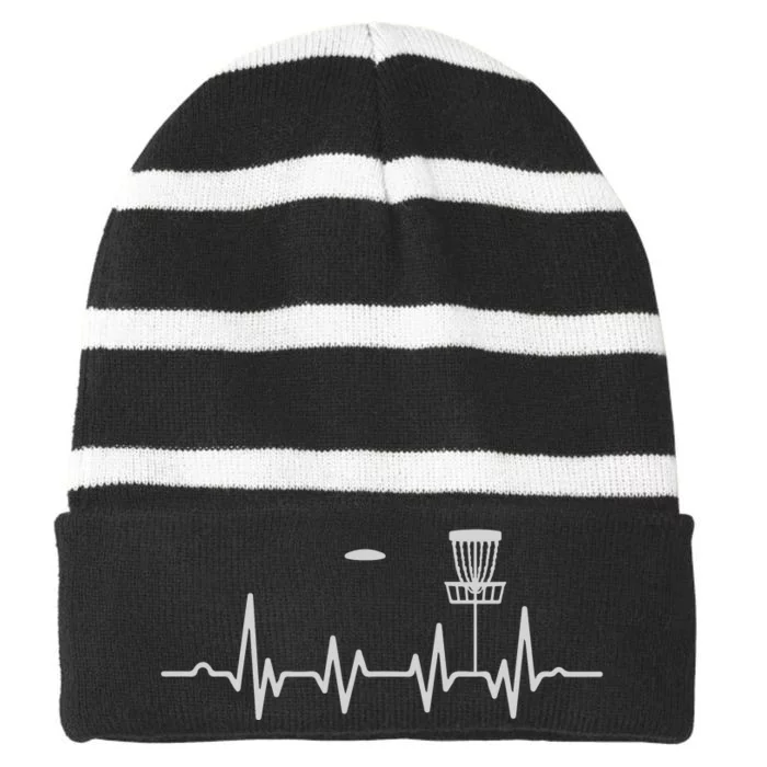 Cool Heartbeat Disc Golf Lovers With Flying Disc Golf Striped Beanie with Solid Band