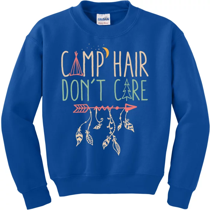 Camp Hair Dont Care Funny Camping Outdoor Camper Gift Kids Sweatshirt