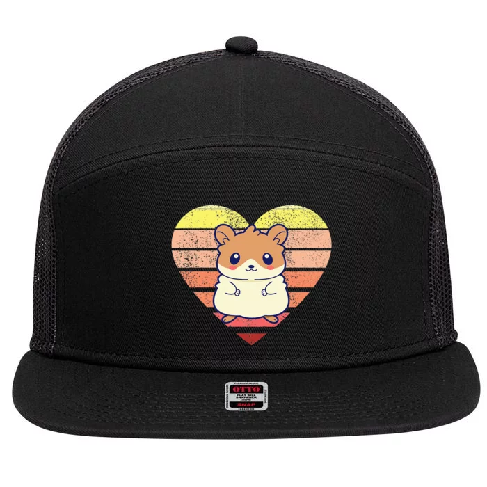 Cute Hamster Design Retro Heart Shape Vintage 7 Panel Mesh Trucker Snapback Hat