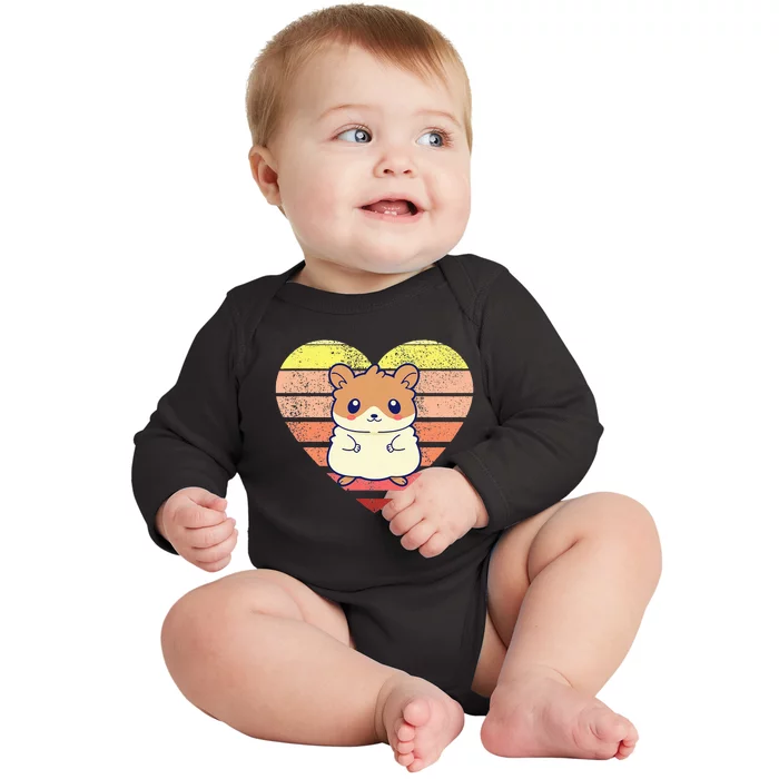 Cute Hamster Design Retro Heart Shape Vintage Baby Long Sleeve Bodysuit