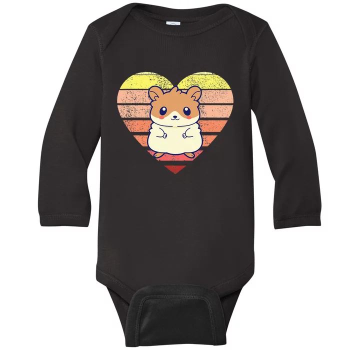 Cute Hamster Design Retro Heart Shape Vintage Baby Long Sleeve Bodysuit