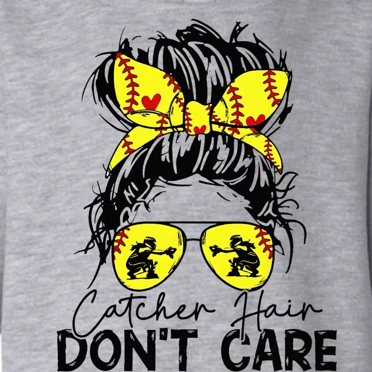 Catcher Hair Dont Care Messy Bun Softball Girl Toddler Hoodie