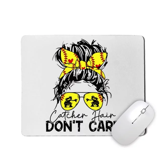 Catcher Hair Dont Care Messy Bun Softball Girl Mousepad