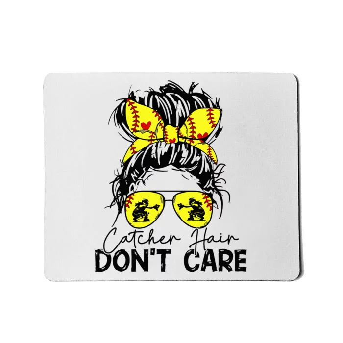 Catcher Hair Dont Care Messy Bun Softball Girl Mousepad