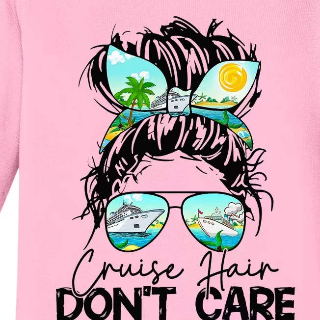 Cruise Hair Don't Care Messy Bun Ship Cruising Trip Baby Long Sleeve Bodysuit