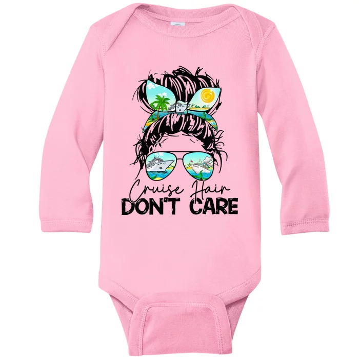 Cruise Hair Don't Care Messy Bun Ship Cruising Trip Baby Long Sleeve Bodysuit