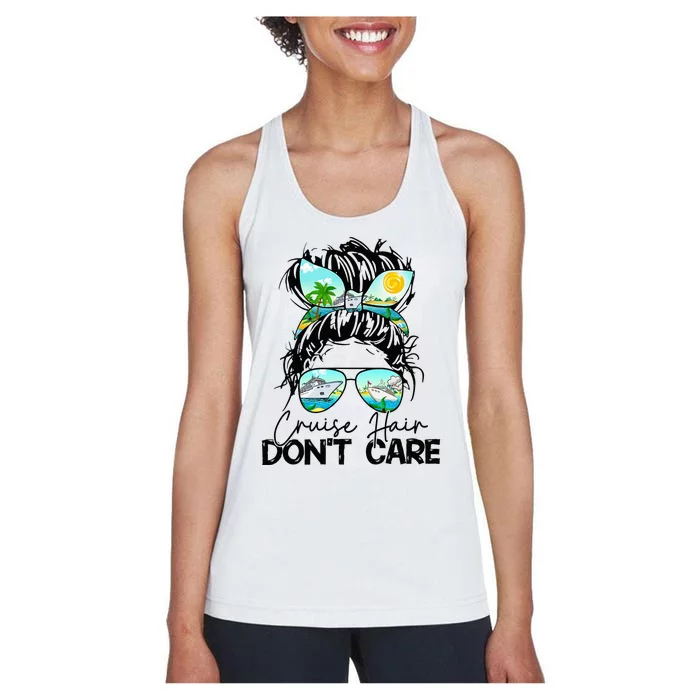 Cruise Hair Don't Care Messy Bun Ship Cruising Trip Women's Racerback Tank