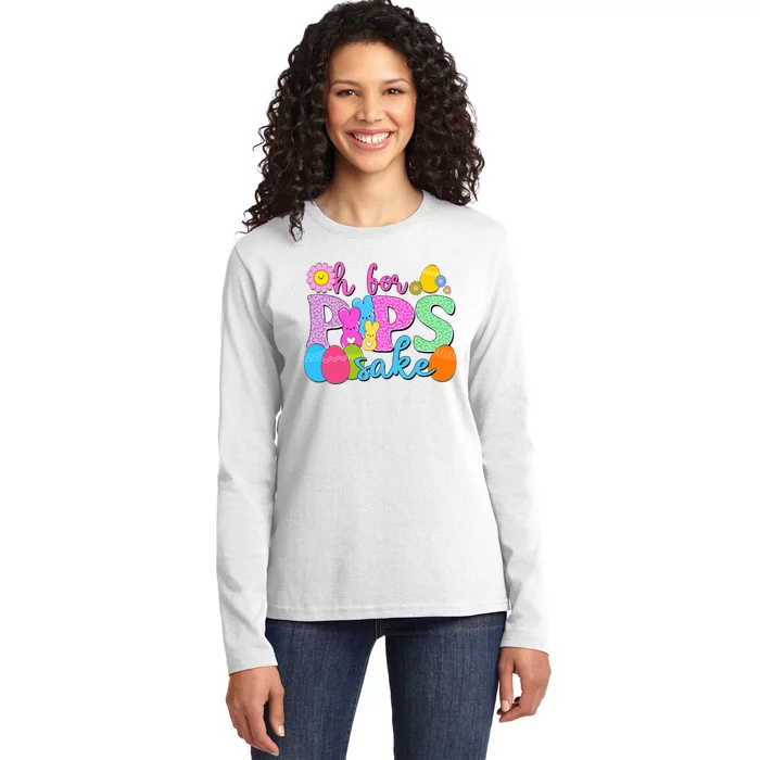 Cute Happy Easter Oh For Peeps Sake Marshmallow Bunnies Ladies Long Sleeve Shirt