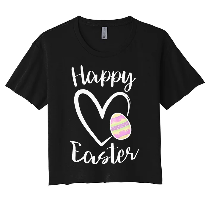 Cute Happy Easter Heart Pastel Easter Outfit Women's Crop Top Tee