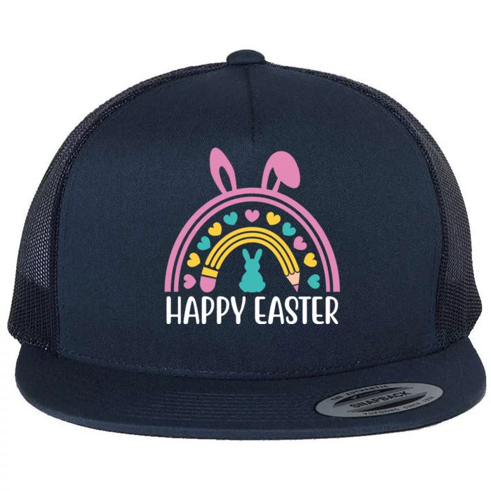 Cute Happy Easter School Teacher Student Bunny Flat Bill Trucker Hat