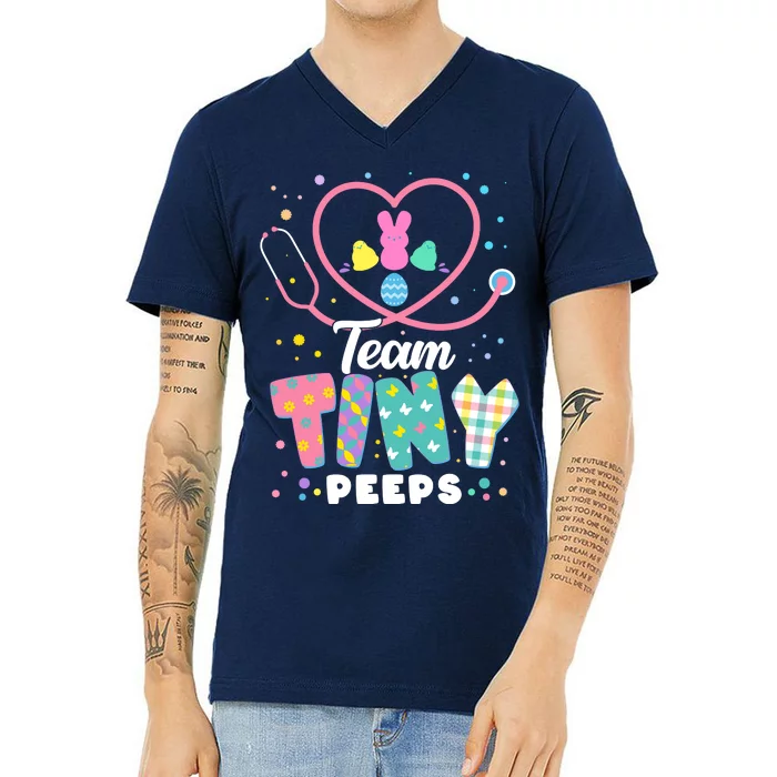 Cute Happy Easter Team Tiny Peeps Nurse Doctor Stethoscope V-Neck T-Shirt