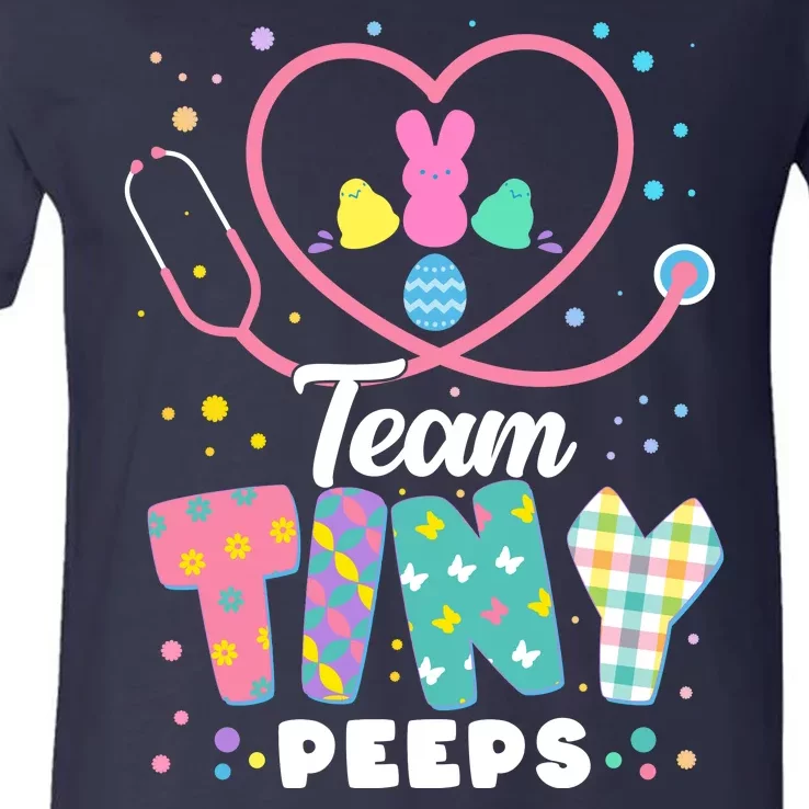 Cute Happy Easter Team Tiny Peeps Nurse Doctor Stethoscope V-Neck T-Shirt