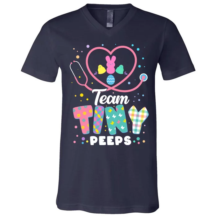 Cute Happy Easter Team Tiny Peeps Nurse Doctor Stethoscope V-Neck T-Shirt