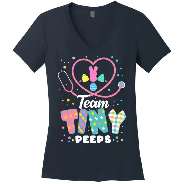 Cute Happy Easter Team Tiny Peeps Nurse Doctor Stethoscope Women's V-Neck T-Shirt