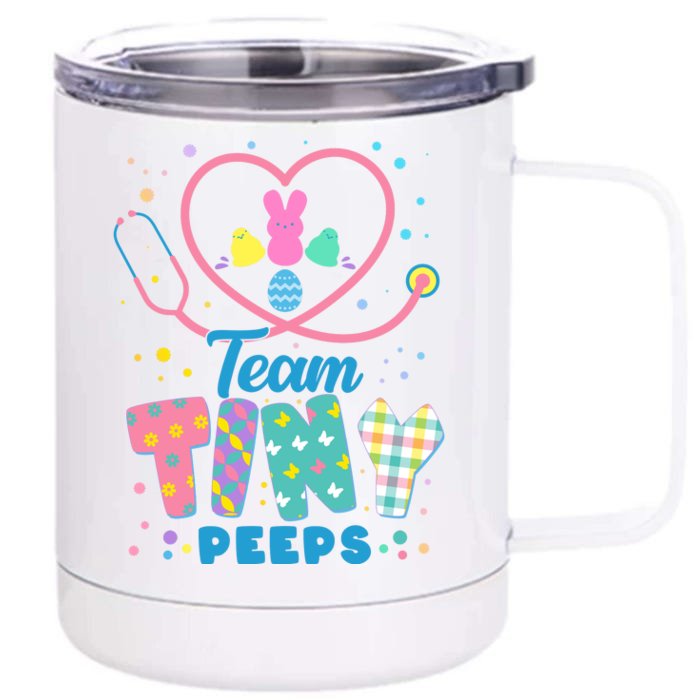 Cute Happy Easter Team Tiny Peeps Nurse Doctor Stethoscope Front & Back 12oz Stainless Steel Tumbler Cup