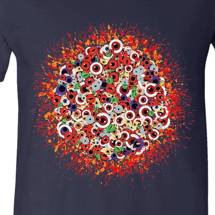 Creepy Halloween Eyeballs Funny Scary Spooky Eyeball Party V-Neck T-Shirt