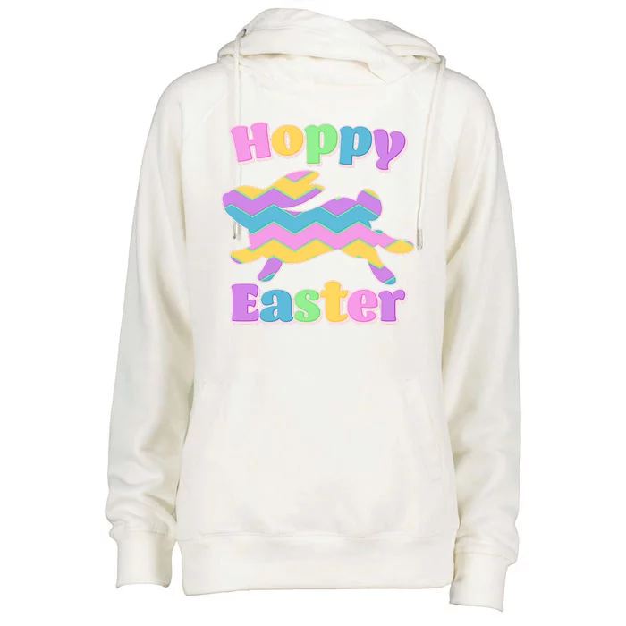 Cute Hoppy Easter Colorful Easter Bunny Womens Funnel Neck Pullover Hood