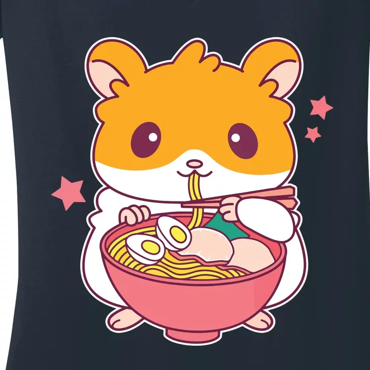 Cute Hamster Eating Ramen Hamster Lovers Women's V-Neck T-Shirt