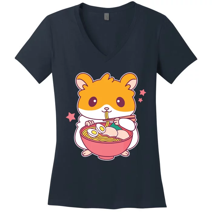 Cute Hamster Eating Ramen Hamster Lovers Women's V-Neck T-Shirt