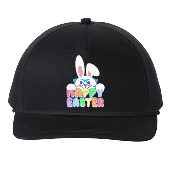 Cute Happy Easter Bunny Rabbit With Glasses Snapback Five-Panel Rope Hat