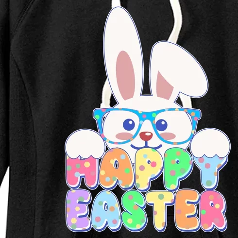 Cute Happy Easter Bunny Rabbit With Glasses Women's Fleece Hoodie