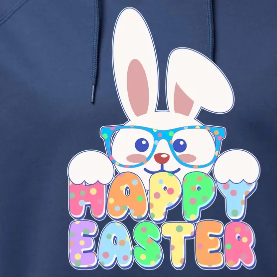 Cute Happy Easter Bunny Rabbit With Glasses Performance Fleece Hoodie