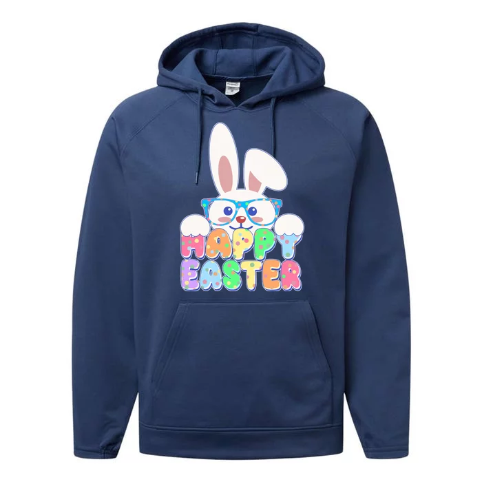 Cute Happy Easter Bunny Rabbit With Glasses Performance Fleece Hoodie