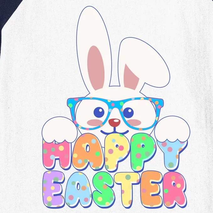 Cute Happy Easter Bunny Rabbit With Glasses Baseball Sleeve Shirt