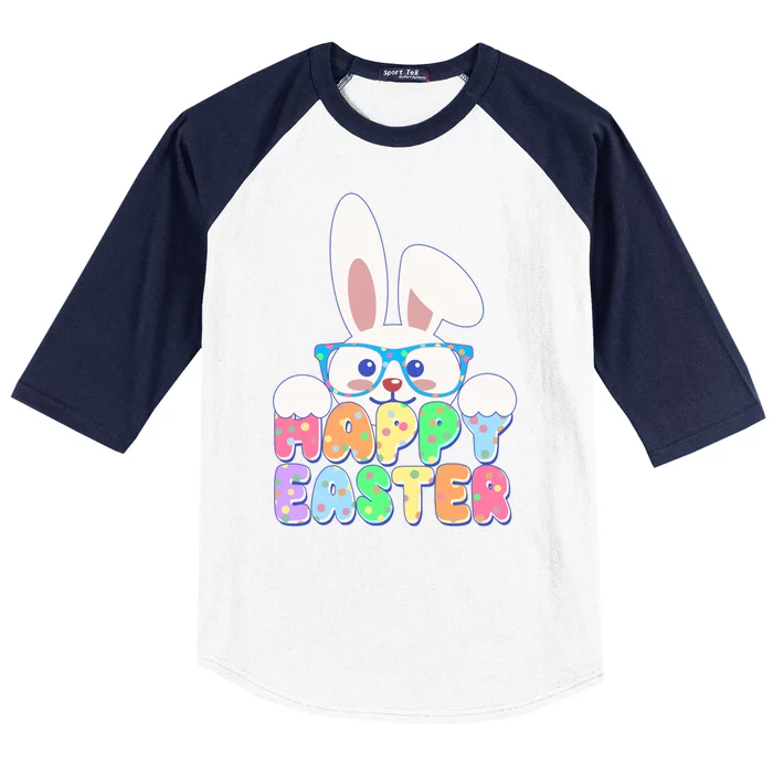 Cute Happy Easter Bunny Rabbit With Glasses Baseball Sleeve Shirt