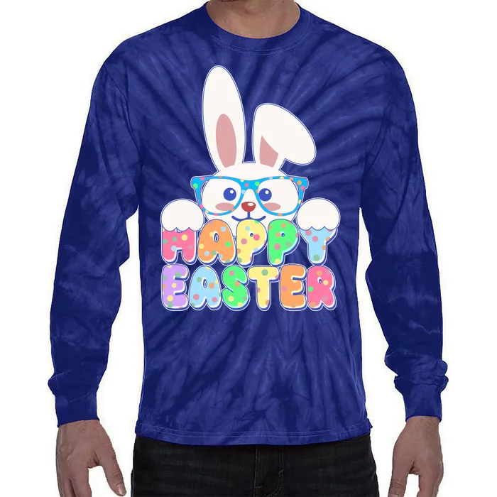 Cute Happy Easter Bunny Rabbit With Glasses Tie-Dye Long Sleeve Shirt