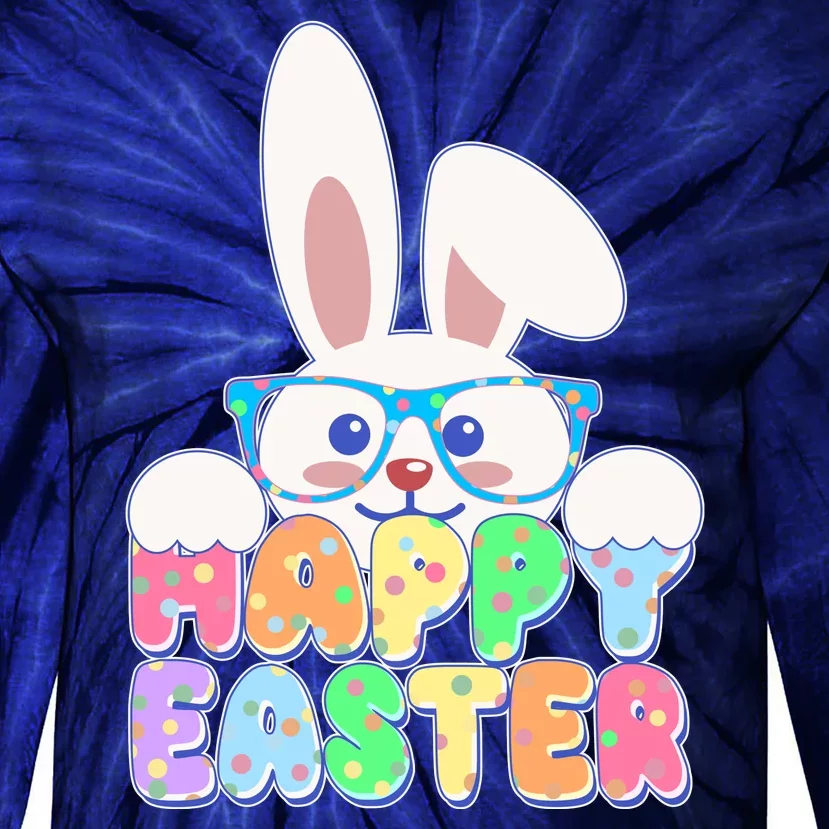 Cute Happy Easter Bunny Rabbit With Glasses Tie-Dye Long Sleeve Shirt