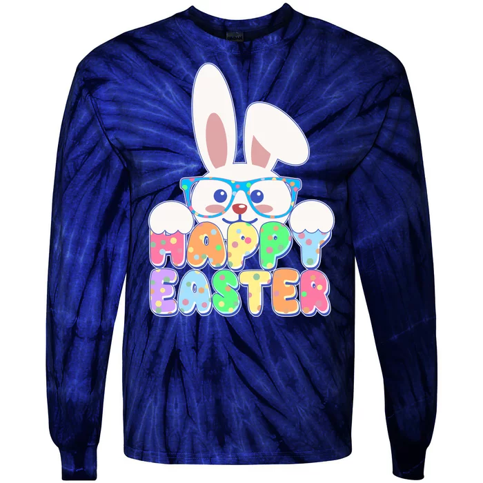 Cute Happy Easter Bunny Rabbit With Glasses Tie-Dye Long Sleeve Shirt