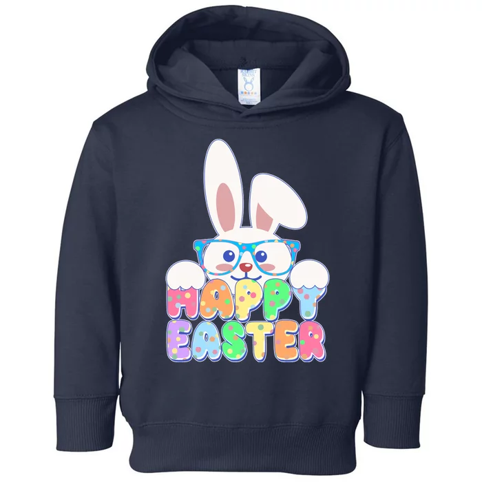 Cute Happy Easter Bunny Rabbit With Glasses Toddler Hoodie