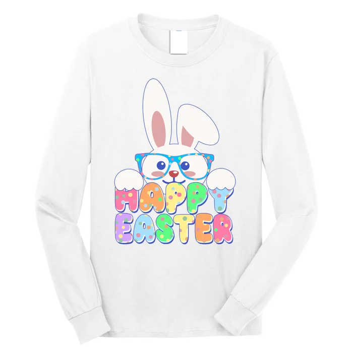 Cute Happy Easter Bunny Rabbit With Glasses Long Sleeve Shirt