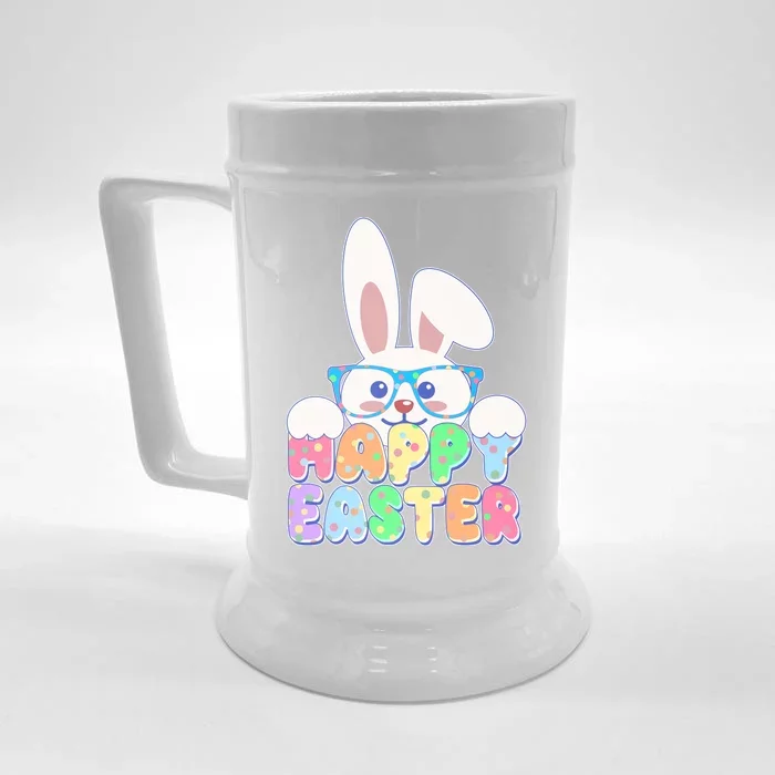 Cute Happy Easter Bunny Rabbit With Glasses Front & Back Beer Stein