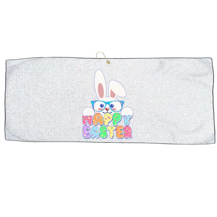 Cute Happy Easter Bunny Rabbit With Glasses Large Microfiber Waffle Golf Towel