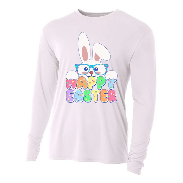 Cute Happy Easter Bunny Rabbit With Glasses Cooling Performance Long Sleeve Crew