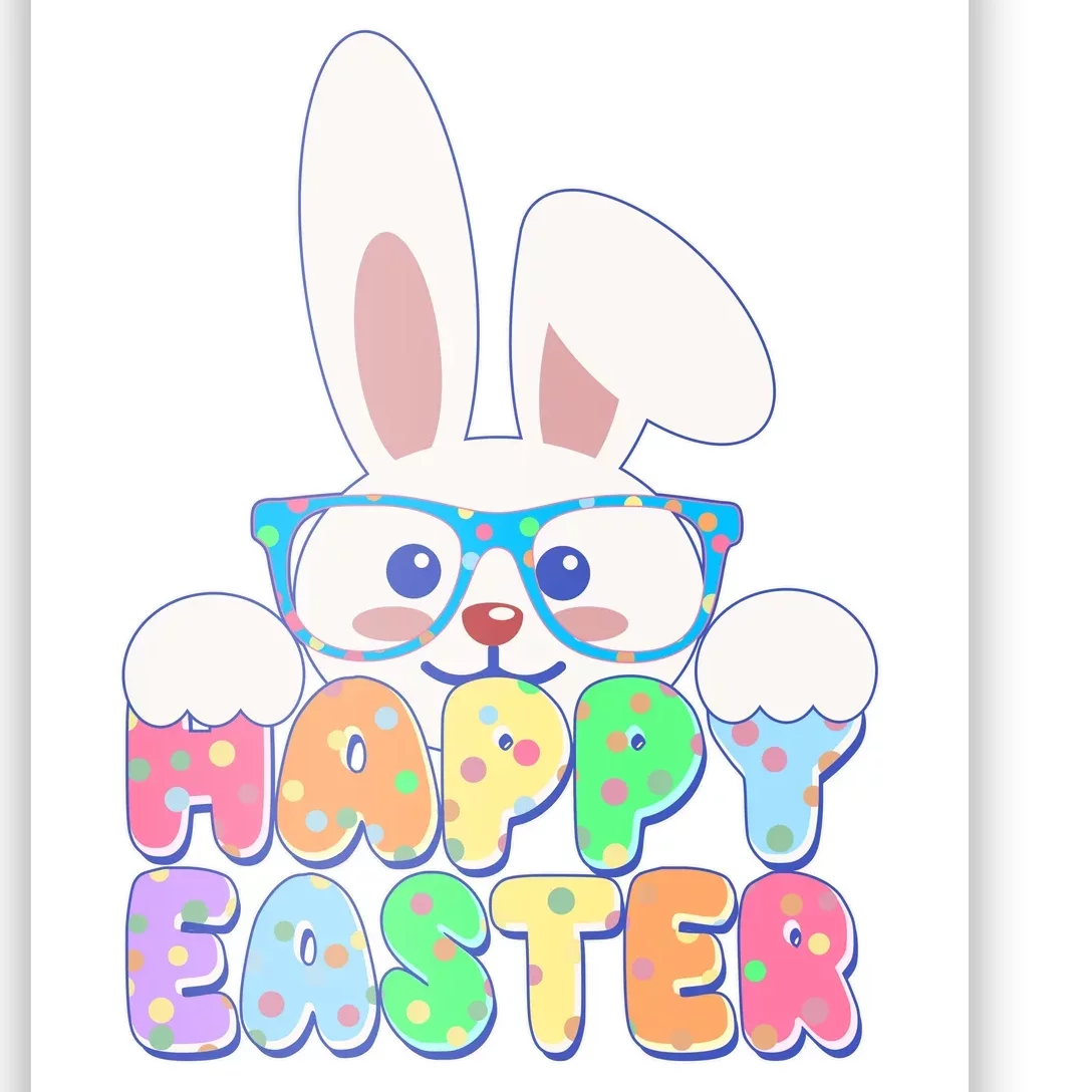 Cute Happy Easter Bunny Rabbit With Glasses Poster