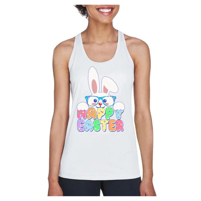 Cute Happy Easter Bunny Rabbit With Glasses Women's Racerback Tank