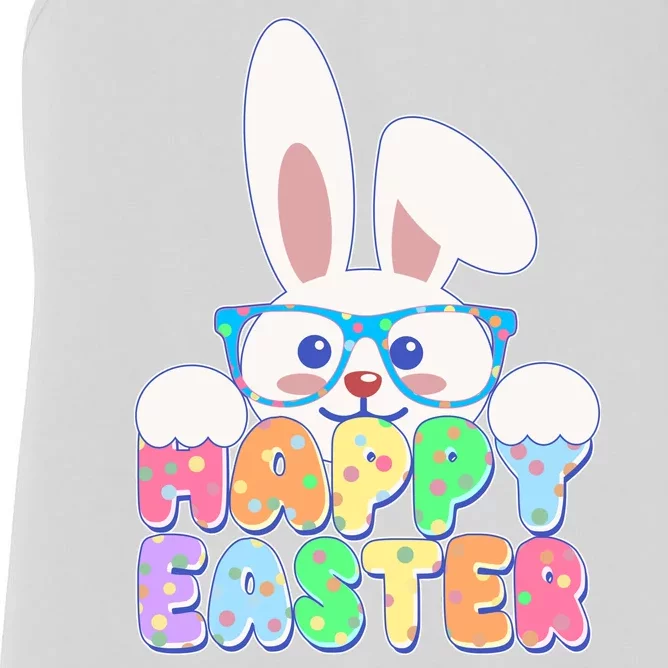 Cute Happy Easter Bunny Rabbit With Glasses Women's Racerback Tank