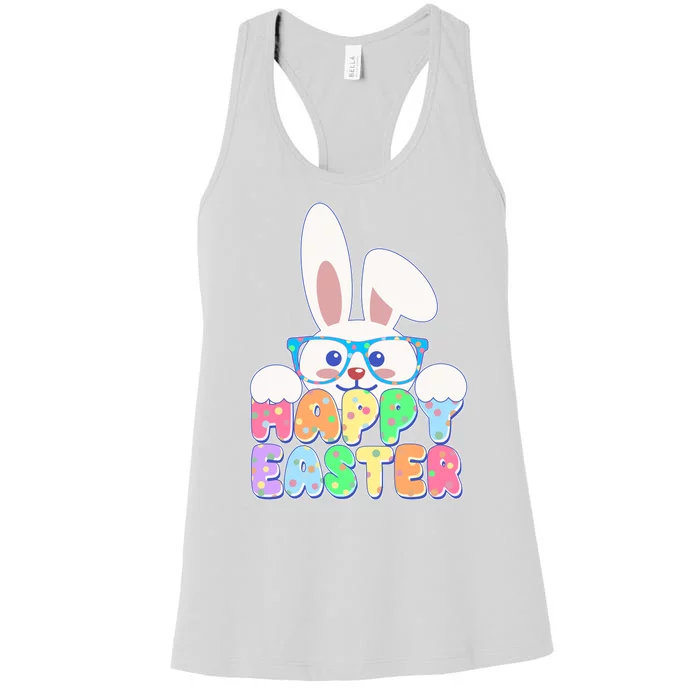 Cute Happy Easter Bunny Rabbit With Glasses Women's Racerback Tank