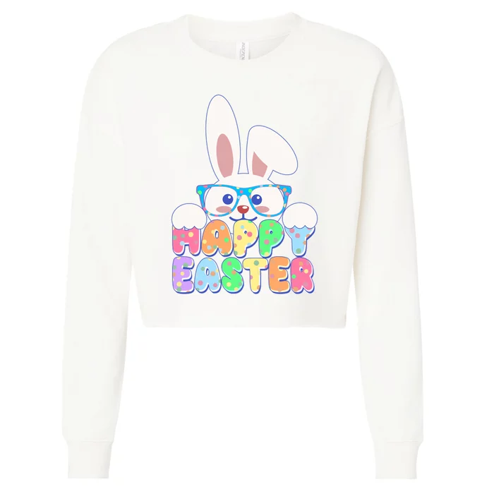 Cute Happy Easter Bunny Rabbit With Glasses Cropped Pullover Crew