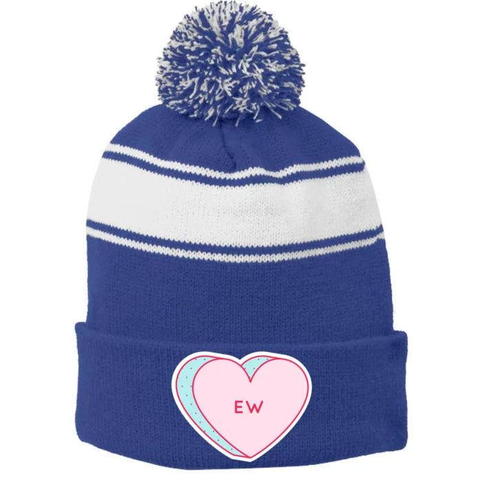 Candy Heart Ew Gift Stripe Pom Pom Beanie