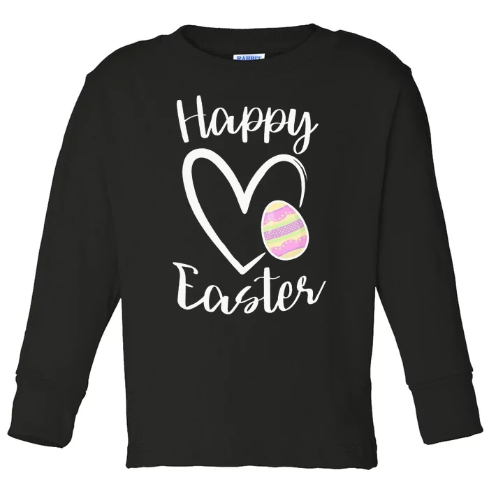 Cute Happy Easter Heart Pastel Easter Outfit Toddler Long Sleeve Shirt