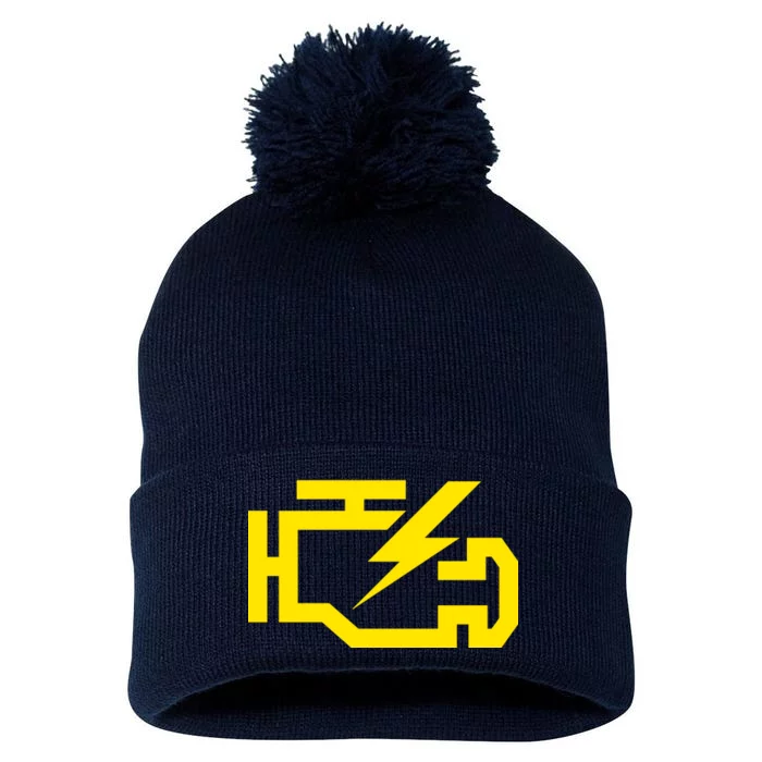 Check Engine Light Pom Pom 12in Knit Beanie