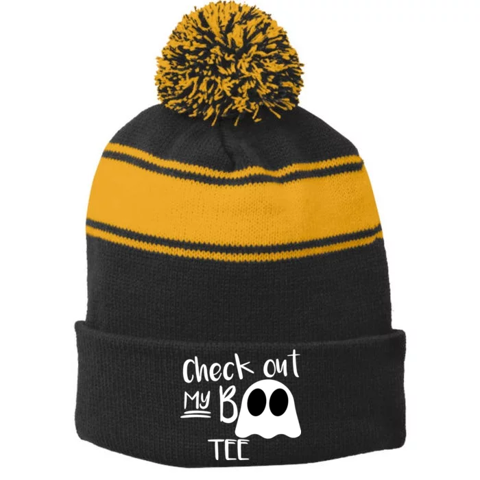 Check Out My Boo Tee Stripe Pom Pom Beanie