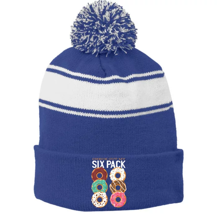 Check Out My Donut Six Pack Stripe Pom Pom Beanie